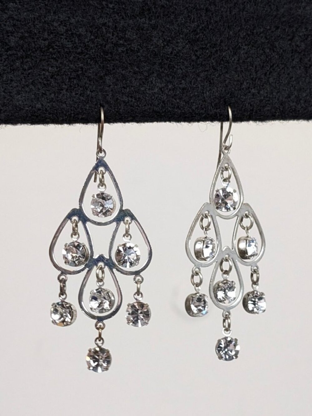 (2/$20) White Rhinestone Tear Cut-Out Dangling Earrings